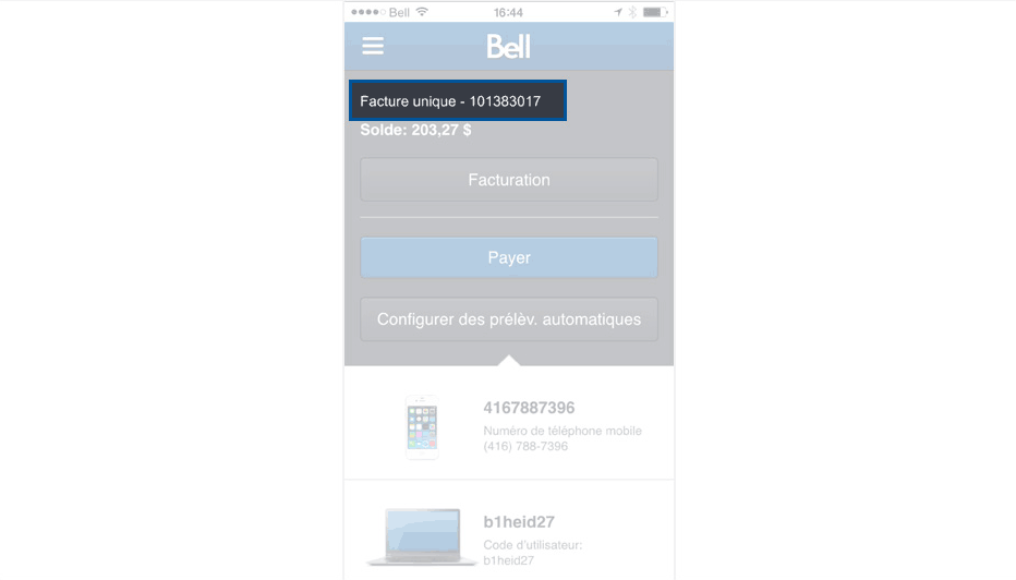 One Bill Account Number - MyBell Application