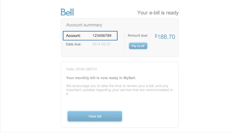 One Bill Account Number - Email Notification