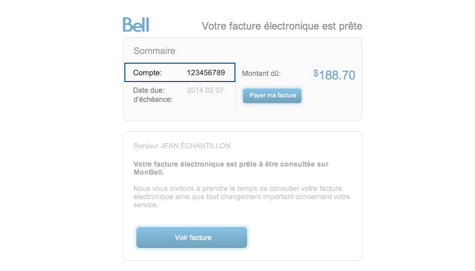 One Bill Account Number - Email Notification